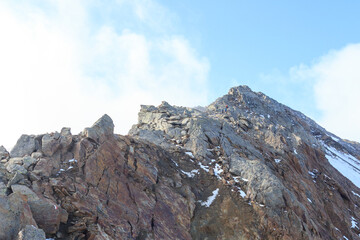 Ridge of rock towards mountain summit Hasenöhrl in the Ortler Alps, South Tyrol, Italy