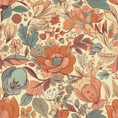 Beautiful elegant flower seamless pattern, created with generative AI