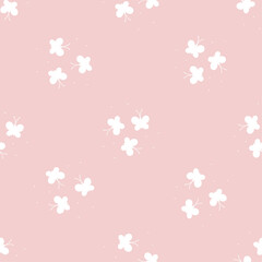 Butterfly seamless pattern. Repeating cute hand drawn butterflys background. Repeated modern flowers design for prints. Hands draw baby fabric. Repeat simple drawing kid textile. Vector illustration