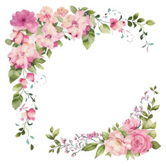 Watercolor pink flowers border. Vector vintage style. isoleted and editable.