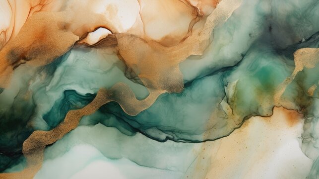 Organic alcohol ink marble background with earthy shades of paint. Famous abstract background, wallpaper texture. Generative AI. 