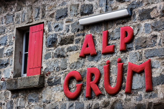 a sign of the famous swiss mountain train station alp grüm