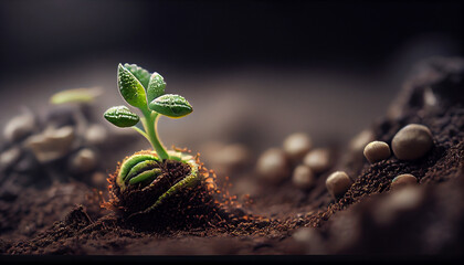 Generative Growth: Real Photographic Close-up of a Baby Plant Emerging from a Seed using AI