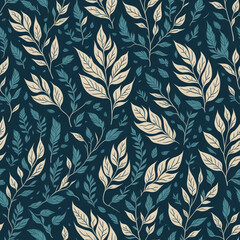 Fototapeta premium Watercolor botanic garden retro vintage plant leaf seamless pattern background image created with generative AI technology
