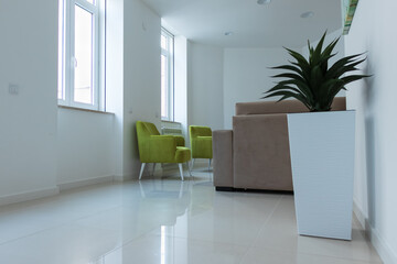 Design room with modern furniture and decoration. With bright windows.