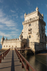 Fototapeta na wymiar The Belém Tower is an old military construction located in the city of Lisbon, the capital of Portugal.