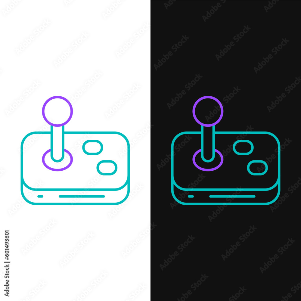 Poster line joystick for arcade machine icon isolated on white and black background. joystick gamepad. colo