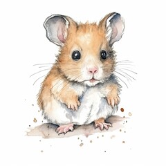 Baby Hamster watercolor with ink outline on white background, high detailed (generative AI)