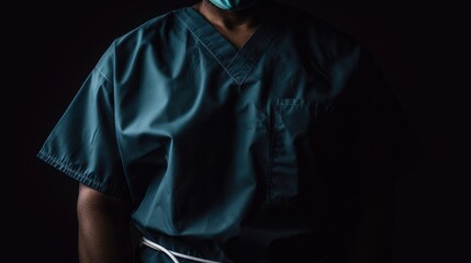 A person is wearing scrubs in the image. (Generative AI)