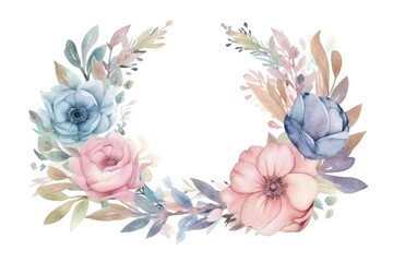 A border with watercolor pastel flowers and blooms is perfect for wedding decorations. (Generative AI)