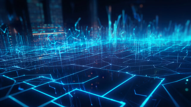 Digital binary code matrix background - 3D rendering of a scientific technology data binary code network conveying connectivity