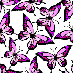 seamless pattern of bright colored butterflies on a white background, texture, design