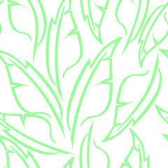 green graphic drawing of stylized feathers on a white background, texture, design