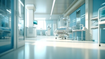 Blurred interior of hospital - abstract medical background. Generative AI - obrazy, fototapety, plakaty