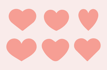 Coral, pink hearts set. Love, romance, passion, feeling icon, symbol. Vector illustration