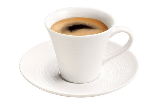 Xícara de porcelana branco com café expresso isolado em fundo transparente - café expresso com espuma