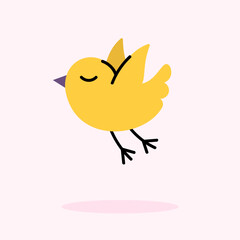 Cute little yellow bird is flying. Cartoon vector baby illustration isolated on white background