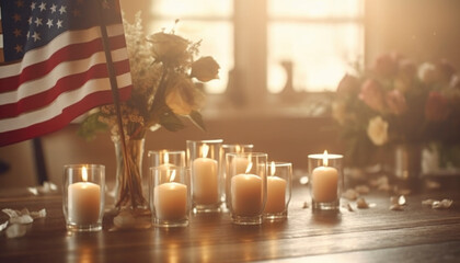 USA theme stock photo for use on Memorial day, Veterans day, Independence day and 4th of July. Generative AI illustrations