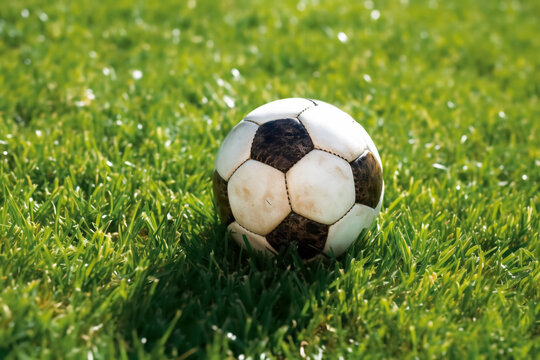 Generative AI.soccer ball on green grass outdoors