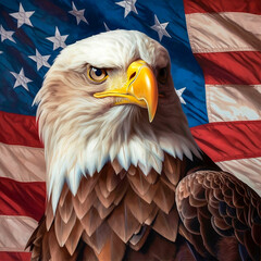 The bald eagle and the American flag symbol of American power for the Independence Day of the United States of America, is the national holiday celebrated on July 4th.