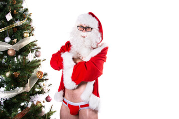 Young attractive Santa Claus. White background.