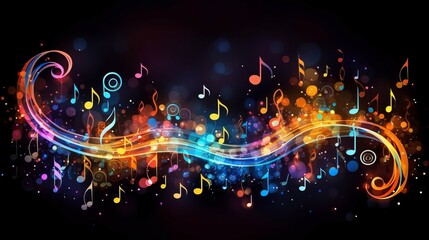 Colorful music background with musical notes. Generative AI - obrazy, fototapety, plakaty