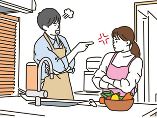 キッチンで喧嘩する男女