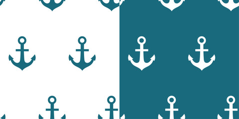 Minimalistic pattern with anchor on white and blue background