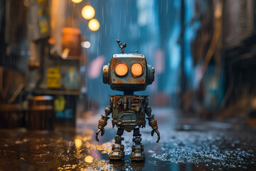 cute robot in the street, AI generative