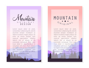 Mountain landscape card templates with text set. Brochure, flyer, background design vector