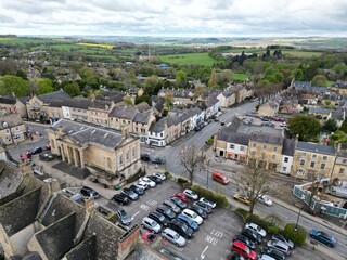Chipping Norton town hall Oxfordshire UK drone aerial view