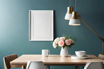 Blank frame mockup on wall of a modern room, generative ai