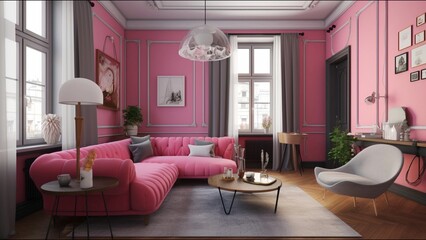pink living room, conference room, office room, office with windows, Zoom Virtual Background