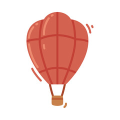 Red Hot Air Balloon with Suspended Gondola or Wicker Basket Vector Illustration