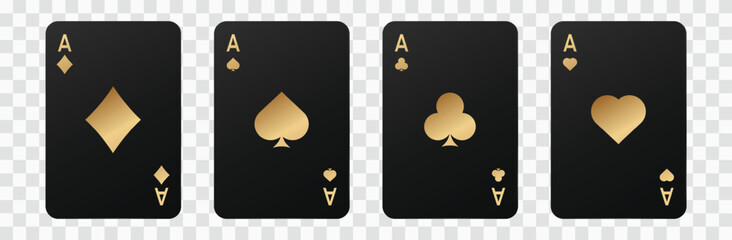 Golden gambling card suits. Black deck for poker