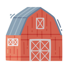 Timbered Red Barn or Granary for Crop Storage Vector Illustration