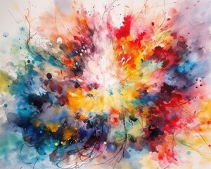 Obraz na płótnie Canvas The artist's creative inspiration resulted in a beautiful explosion of blended watercolor colors. (Generative AI)