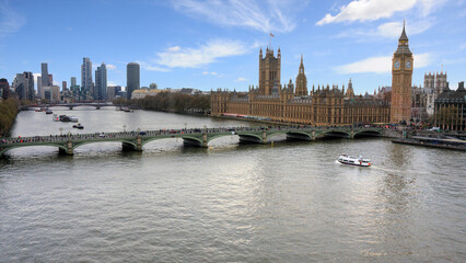 Beautiful aerial view of the Palace of Westminster in London - 601503880