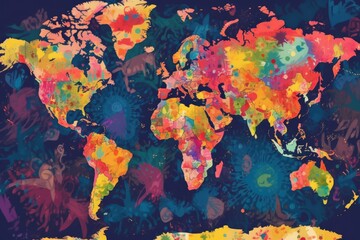 The world map is colorful. (Generative AI)