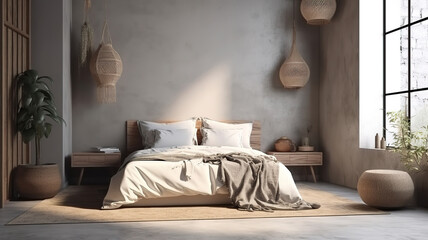 Fototapeta na wymiar 3d contemporary bedroom interior. Generative Ai
