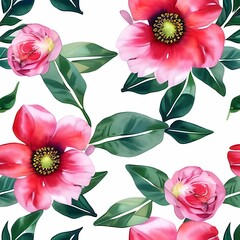 Watercolor flowers abstract print with red anemones