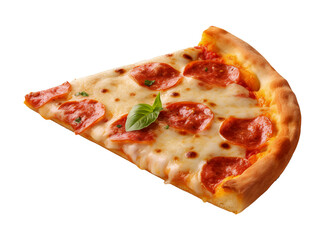 Pepperoni pizza slice in transparent background. Generative AI.