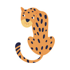 Cute Spotted Leopard as Wild African Animal Sitting Back View Vector Illustration