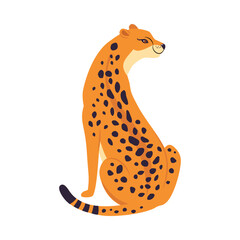 Sitting Leopard as Wild Cat with Long Spotted Body Vector Illustration