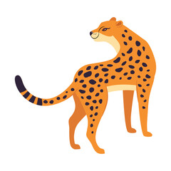Standing Leopard as Wild Cat with Long Spotted Body Vector Illustration