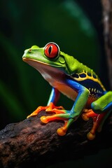Naklejka premium Red eyed tree frog in a wild nature. Generative AI