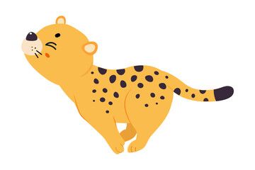 Cute Leopard or Jaguar Cub Running Fast Vector Illustration