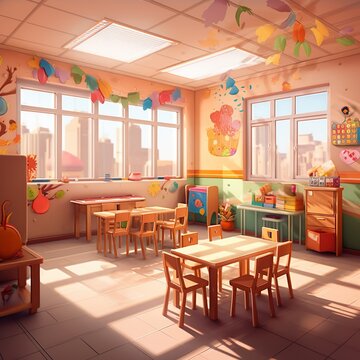 Amazing illustration of children classroom including  playing and stidying stuff 