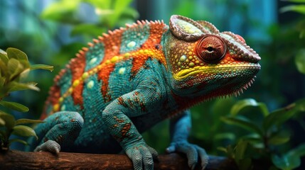 Obraz premium Chameleon in a wild nature. Generative AI