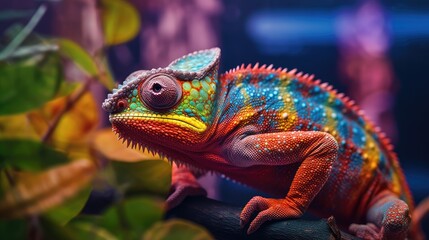Chameleon in a wild nature. Generative AI
